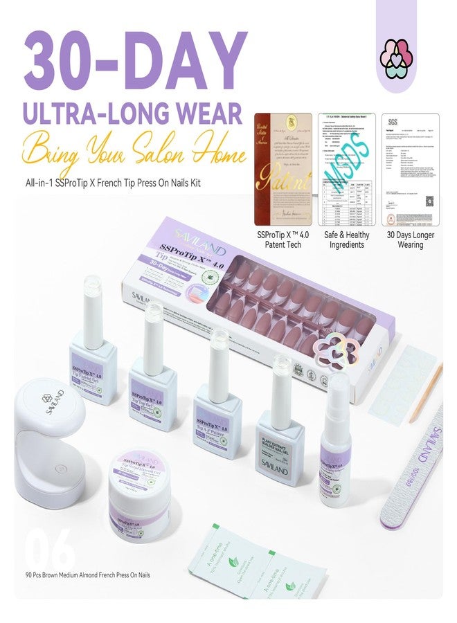SAVILAND Press On Nails For Women: 4-In-1 French Tip Press On Nails Acrylic 15 Sizes Press On Nails Almond Medium Strong Nail Glue for Press Ons U V Light Nail Glue Remover A-F Primer French Tip Tool - Image 2
